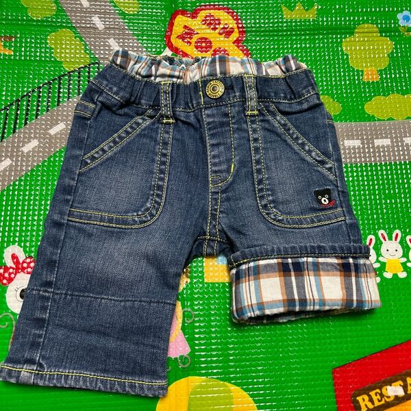 【美品】90 ミキハウス ダブルB デニムハーフパンツ 半ズボン ハーフパンツ