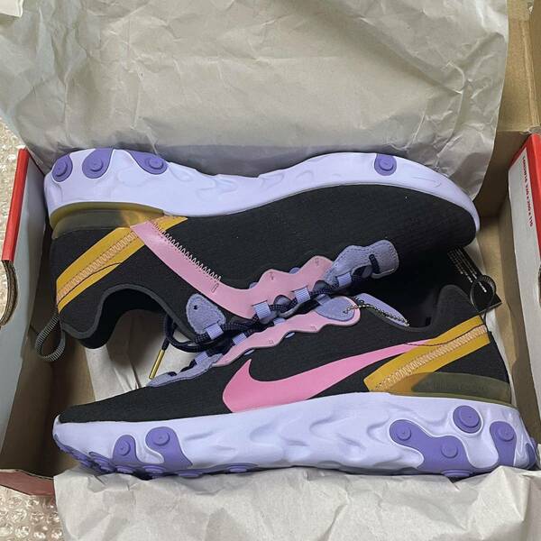 NIKE REACT ELEMENT 55 PRM 26.5 US8.5 ナイキ リアクトエレメント CI9593-001 ACG 黒紫ブラックパープル スニーカー ランニング ロー