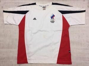 【送料無料】アディダス adidas 90s 万国旗タグ RUSSIAN OLYMPIC TEAM ロシア オリンピック チーム 半袖Tシャツ カットソー メンズ XL 白