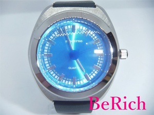モデルノ moderno メンズ 腕時計 青 ブルー 文字盤 SS レザー 黒 ブラック アナログ クォーツ QZ ウォッチ 【中古】 ht3553