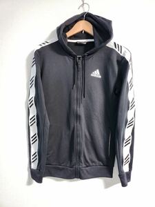 H2884Jh【adidas｜アディダス】ジップアップジャケット フーディ パーカージャージ サイズ S メンズ ブラック カジュアル 黒