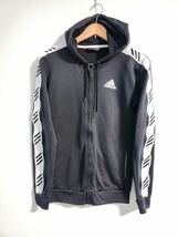 H2884Jh【adidas｜アディダス】ジップアップジャケット フーディ パーカージャージ サイズ S メンズ ブラック カジュアル 黒_画像1