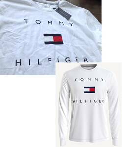 【既決USA】トミーヒルフィガー★TOMMY HILFIGER@完売胸元【TOMMY Flag】ロゴ入長袖Tシャツ【ESSENTIAL LONG-SLEEVE LOGO T-SHIRT】白@@2XL