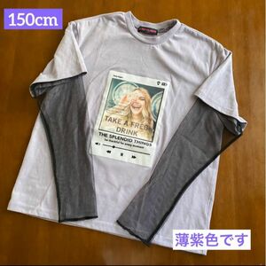 女児　女の子　トップス　重ね着風　Ｔシャツ 半袖　長袖　レース　150cm