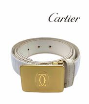超高級　Cartier カルティエ　ベルト　バックル　レザー　ホワイト　お洒落　ブランド　ロゴ　シンプル レディース_画像1