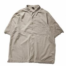 2001年 オールドネイビー リネンコットン ボックスシャツ 半袖 (XL) ベージュ系 無地 00's 00年代 旧タグ オールド GAP ギャップ OLD NAVY_画像1