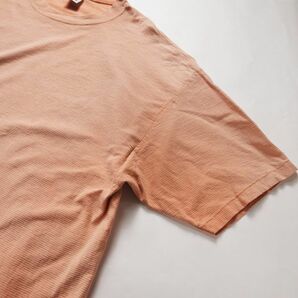 90's USA製 FUN TEES ボーダー クルーネック コットン Tシャツ (L) サーモン系 半袖 無地 シングルステッチ 90年代 アメリカ製 オールドの画像3