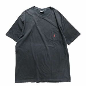 90's USA製 ポロラルフローレン クルーネック コットン ポケット Tシャツ 黒 (L) ブラック ポケT 無地 90年代 アメリカ製 旧タグ オールド