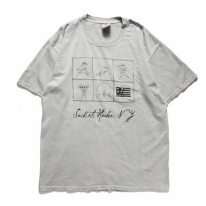 90's 00's サケッツハーバー ニューヨーク スーベニア アート tシャツ 半袖 (M) 灰 ガーメントダイ 90年代 オールド NY お土産