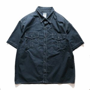 00's オールドネイビー コットン ボックスシャツ 半袖 (L) 紺系 白ステッチ 90年代 旧タグ オールド ギャップ GAP OLD NAVY 2002年