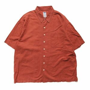 00's オールドネイビー リネン×コットン ボックスシャツ 半袖 (XL) 柿色系 無地 00年代 旧タグ オールド GAP ギャップ OLD NAVY 2002年製