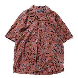 90's ポロラルフローレン オープンカラー コットン シャツ 半袖 (L) ペイズリー ループカラー ボックスシャツ 90年代 オールド CALDWELL