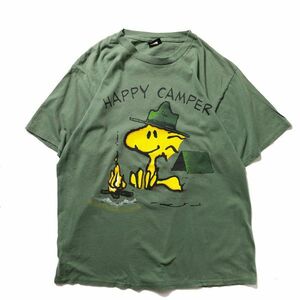 90's USA製 ピーナッツ オフィシャル ウッドストック プリント コットン Tシャツ 緑 (XL) 半袖 キャラT 90年代 アメリカ製 オールド 古着