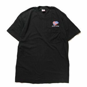 90's USA製 フルーツオブザルーム モーター系プリント クルーネック ポケット Tシャツ 半袖 (XL) 黒 90年代 アメリカ製 旧タグ オールド