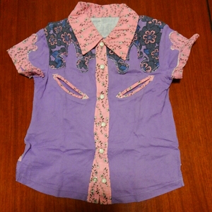 ブーフーウー　バックアレイ　BACK ALLEY　半袖シャツ　100㎝　中古　薄紫×ピンク