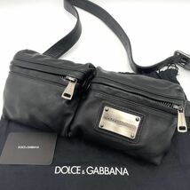 未使用級 保存袋付 ドルチェ＆ガッバーナ DOLCE＆GABBANA オールレザー ボディバッグ ウエストポーチ ショルダーバッグ 斜め掛け メンズ_画像1