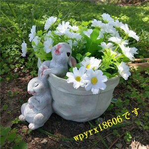多肉植物鉢 植木鉢 プランター ウサギの植木鉢 装飾用キノコ付き ウサギちゃんの植木鉢 ペン立て ホームオフィスデスクの装飾 プレゼント用