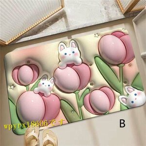 立体花柄お風呂マット 40*60cm 3D裸眼膨張効果 滑らかな平面 ムラがありませんフラットな手触り急速吸水 バスマット吸水性速乾性が高い/B