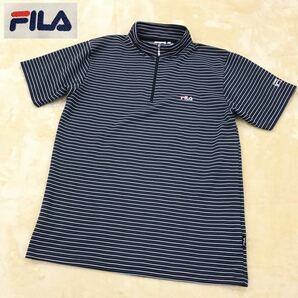 FIRA フィラ スポーツウェア ゴルフ ハーフジップ 半袖シャツ 刺繍ロゴ ワンポイント メンズ サイズL