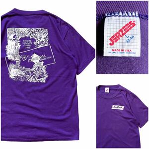 USA製 90’s JERZEES ジャージーズ ヴィンテージ Tシャツ Lサイズ パープル 紫 アニマル トラ シマウマ キリン ワニ 動物 バックプリント