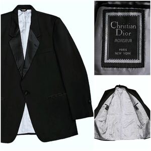 USA製 70's Christian Dior クリスチャン ディオール ヴィンテージ テーラード ジャケット ブラック 黒 サテン モーニング オム アメリカ