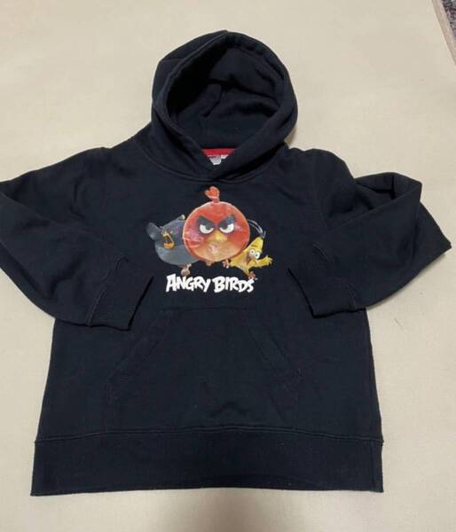 ANGRY BIRDS プリント 黒 ブラック パーカー 130 アングリーバード