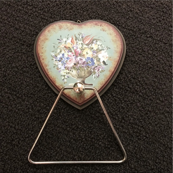 トールペイント 木製 タオルホルダー 壁掛け タオル掛け 先生の作品 展覧会購入 ハート型