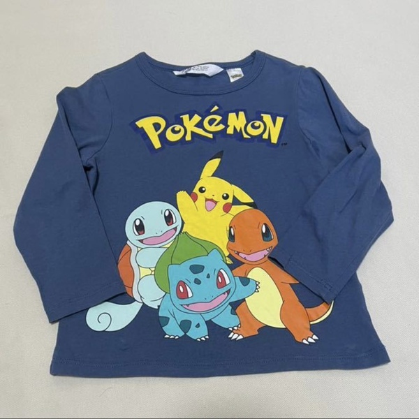 H&M ポケモン 長袖 Tシャツ 110 ロン pokemon 紺 キッズ ヒトカゲ ゼニガメ フシギダネ ピカチュウ コラボ