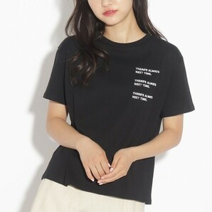 ラスト　新品　　PINK-latte【コットン100%/毛玉になりにくい】3段ロゴTシャツ　ブラック(019)　14(140cm)　定価1089円