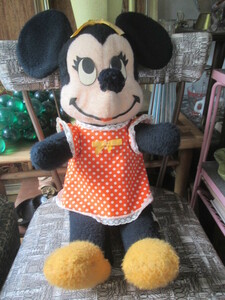 BIG valuable!70's~Walt Disney Vintage USA Minnie Mouse doll America antique miscellaneous goods / Mickey Mouse 50's60's retro old clothes England 