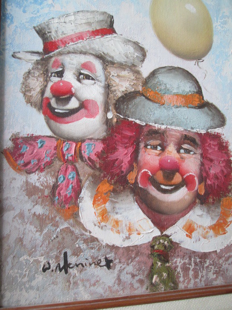 Selten! 70er Jahre ~ USA antikes Clown-Ölgemälde, Clown Vintage Malerei/50er Jahre amerikanischen Flohmarkt, Möbelwerbung an der Westküste von New York, Malerei, Ölgemälde, Porträts