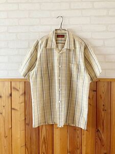 日本製 Austin Reed オースチンリード メンズ チェック シャツ Lサイズ 半袖 イエロー系 ベージュ系 グレンチェック オースティン shirt A