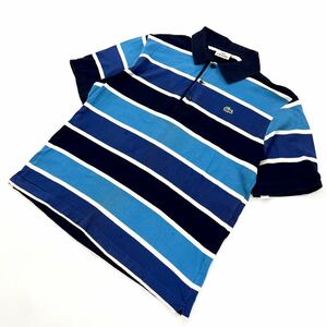 LACOSTE ☆ 春夏 好配色◎ ボーダー ポロシャツ 半袖 メンズ 4 ブルー系 ネイビー アメカジ ストリート 定番 古着MIX ラコステ■DFC205