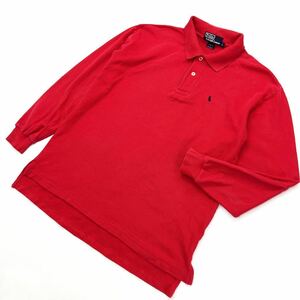 POLO RALPH LAUREN ☆ 目を引くカラー◎ レッド 長袖 鹿の子 ポロシャツ L 定番 アメカジ ストリート 古着MIX ポロラルフローレン■AL184