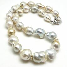 ◆南洋白蝶真珠 バロックパール ネックレス◆M 89.3g 46.0cm 10.0-15.5mm珠 pearl necklace ジュエリー jewelry silver DC0_画像6