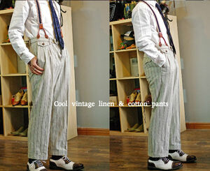 * this . Vintage american 20*slinen suspenders button attaching stripe pants new goods retro rockabilly American Casual *MZBM231