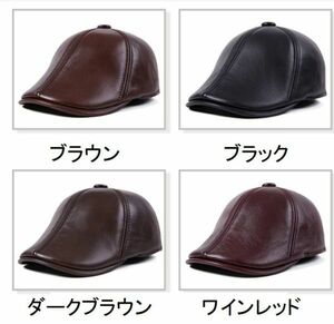 新品！裏ボア　ハンチング　メンズ　牛革　レザー帽子ユニセックス 鳥打帽 紳士本革 ゴルフつば帽子防寒 ブラウン・XL [サイズ 色 選択可]