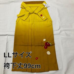 3010 卒業式袴　黄色　黄土色　グラデーション　椿刺繍　袴　99cm