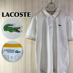 [. road brand ] Lacoste wani Logo button tip la inside slit polo-shirt with short sleeves size 5 white US inscription L French old clothes 