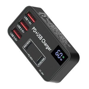 PD+USB急速充電器 USB(Max2.4V)3個 Type-C(PD対応)2個 最大60W 過負荷過充電保護 使用電力表示 スマホ/ノートパソコン LP-PDUH988B