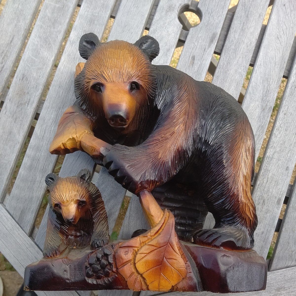 熊の木彫り 天然木 彫刻置物 熊置物｜PayPayフリマ