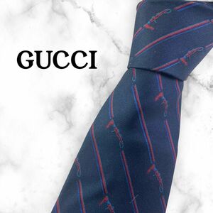 【243】GUCCI ネクタイ ハイブランド ストライプ柄 ネイビー ビジネス