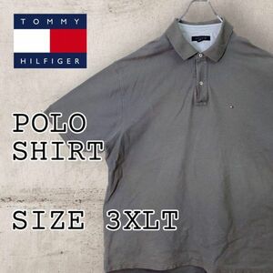 トミーヒルフィガー 鹿の子半袖ポロシャツ グレー USA規格メンズ3XLTサイズ