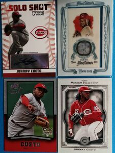 4枚セット Johnny Cueto CIN 2009 Topps Unique auto + 2013 Topps Allen & Ginter's jersey + 2008 UD Rookie Card など 直筆サイン RC