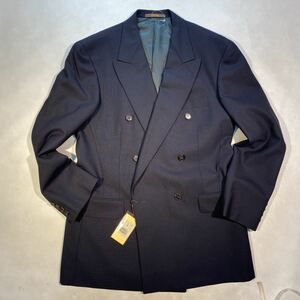 新品タグ付き訳あり高級ARAMISビンテージダブルテーラードジャケット サイズS48 濃紺6つボタンウール100% 日本製　極上生地　紺ブレ　！