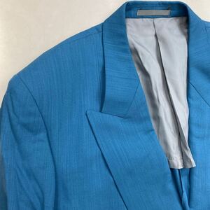 新品タグ付き atelierjockeyイタリア製生地ダブルテーラードジャケット サイズB5 日本製 ターコイズブルー シャドー織り柄 金メタルボタン