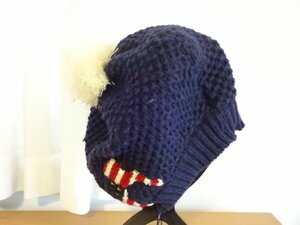 ｛LYABLE｝キッズ帽子・ガールズ　紺色帽子　編み込みハット　ベレー＆ニット帽子　サイズ５６cm〜５８cm　キャップ　帽子