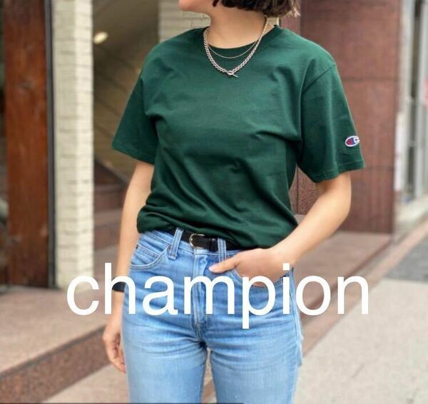 champion チャンピオン　Tシャツ 半袖 グリーン　クルーネック　古着