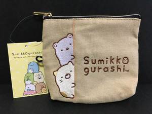 すみっコぐらし　ティッシュケース付きポーチ☆彡　のぞき　ブラウン☆　刺繍　コスメポーチ　新品　San-X　Sumikkogurashi