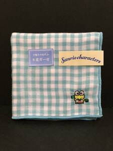 SANRIO/サンリオ　けろけろけろっぴ　８重ガーゼハンカチ☆彡　黄緑☆　刺繍　タオルハンカチ　新品